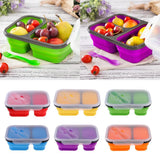 Maxbell 2/3 Comparment Reusable Silicone Bento Lunch Box for Camping Travel Picnic 2 Grid Red - Aladdin Shoppers