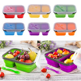 Maxbell 2/3 Comparment Reusable Silicone Bento Lunch Box for Camping Travel Picnic 2 Grid Red - Aladdin Shoppers