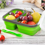 Maxbell 2/3 Comparment Reusable Silicone Bento Lunch Box for Camping Travel Picnic 2 Grid Green - Aladdin Shoppers