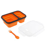 Maxbell 2/3 Comparment Reusable Silicone Bento Lunch Box for Camping Travel Picnic 2 Grid Orange - Aladdin Shoppers