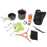 Maxbell Maxbell Camping Cookware Cutlery Set Pot Pan Spoon Wine Opener Stove Canister Stand Orange