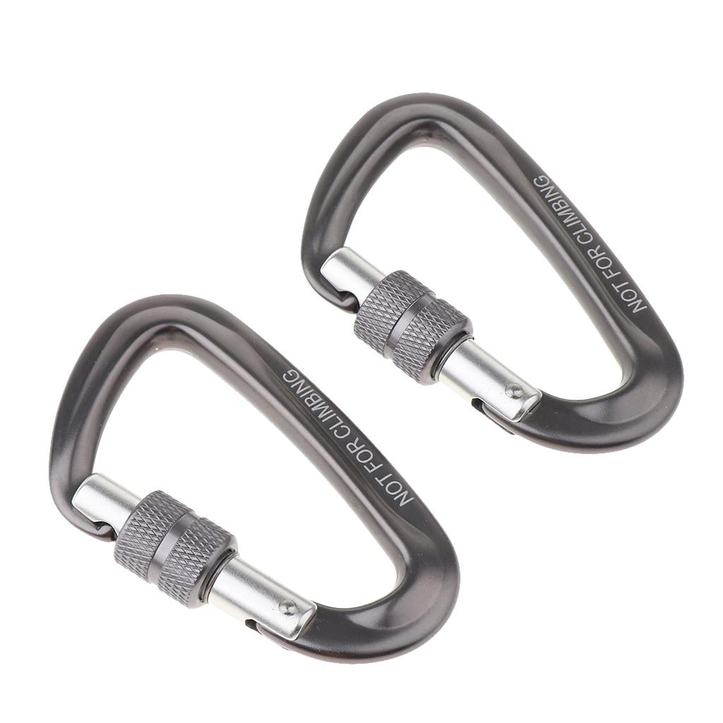 Maxbell Maxbell 2pcs 12KN D Shape Carabiner Screw Lock Clip Keyring Camping Karabiner Gray