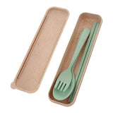 Maxbell Travel Cutlery Set Wheat Straw Spoon Fork Chopsticks with Case Box Green - Aladdin Shoppers