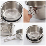 Maxbell Maxbell Stainless Steel Cookware Set with Lid and Folding Handles for Camping Hiking