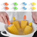 Maxbell 4 Pieces Outdoor Barbecue Skewer Corn Cob Needle Fruit Fork Holder Orange