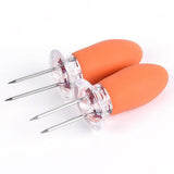 Maxbell 4 Pieces Outdoor Barbecue Skewer Corn Cob Needle Fruit Fork Holder Orange