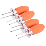 Maxbell 4 Pieces Outdoor Barbecue Skewer Corn Cob Needle Fruit Fork Holder Orange