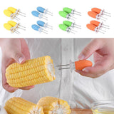 Maxbell 4 Pieces Outdoor Barbecue Skewer Corn Cob Needle Fruit Fork Holder Orange