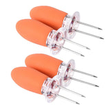 Maxbell 4 Pieces Outdoor Barbecue Skewer Corn Cob Needle Fruit Fork Holder Orange
