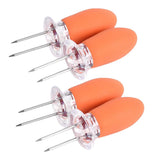Maxbell 4 Pieces Outdoor Barbecue Skewer Corn Cob Needle Fruit Fork Holder Orange