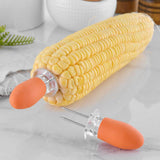 Maxbell 4 Pieces Outdoor Barbecue Skewer Corn Cob Needle Fruit Fork Holder Orange