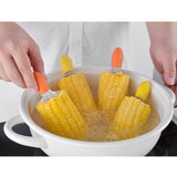 Maxbell 4 Pieces Outdoor Barbecue Skewer Corn Cob Needle Fruit Fork Holder Orange