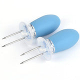Maxbell Maxbell 4 Pieces Outdoor Barbecue Skewer Corn Cob Needle Fruit Fork Holder Blue