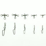 Maxbell Maxbell 100Pcs Fishing Rolling Swivels w/ Coast Lock Snaps & 3 Way Barrel Swivels  S