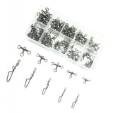 Maxbell Maxbell 100Pcs Fishing Rolling Swivels w/ Coast Lock Snaps & 3 Way Barrel Swivels  S