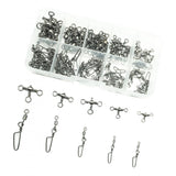 Maxbell Maxbell 100Pcs Fishing Rolling Swivels w/ Coast Lock Snaps & 3 Way Barrel Swivels  L