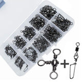 Maxbell Maxbell 100Pcs Fishing Rolling Swivels w/ Coast Lock Snaps & 3 Way Barrel Swivels  L