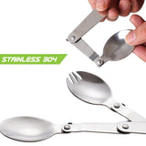 Maxbell 4xStainless Steel Folable Spork Spoon Fork Travel Camping Utensil Cutlery B