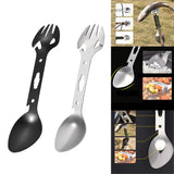 Maxbell 4x8-in-1 Multipurpose Camping Spoon Fork Spork Beer Bottle Can Opener Black