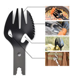 Maxbell 4x8-in-1 Multipurpose Camping Spoon Fork Spork Beer Bottle Can Opener Black