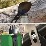 Maxbell 4x8-in-1 Multipurpose Camping Spoon Fork Spork Beer Bottle Can Opener Black