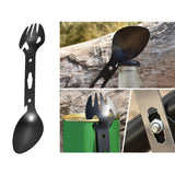 Maxbell 4x8-in-1 Multipurpose Camping Spoon Fork Spork Beer Bottle Can Opener Black
