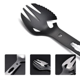 Maxbell 4x8-in-1 Multipurpose Camping Spoon Fork Spork Beer Bottle Can Opener Black