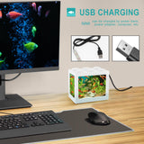 Maxbell 2 Pack Mini Fish Tank LED Light Clear Ornament Aquarium Office Desktop Decor