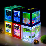 Maxbell 2 Pack Mini Fish Tank LED Light Clear Ornament Aquarium Office Desktop Decor