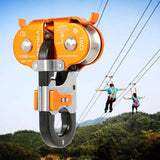 Maxbell 22KN Zip Line Cable Trolley Fast Speed Dual Pulley Rigging System Orange - Aladdin Shoppers