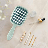 Maxbell 3xDetangling Hair Brush Soft Flexible Accessory Durable Curved Vent Hair Brush Green