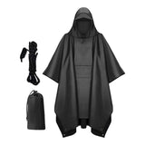 Maxbell 2xHooded Rain Poncho Portable Rain Cape Water Resistant Rainwear for Men Women Black