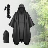 Maxbell 3xHooded Rain Poncho Portable Rain Cape Water Resistant Rainwear for Men Women Black