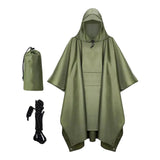 Maxbell 4xHooded Rain Poncho Portable Rain Cape Water Resistant Rainwear for Men Women Green