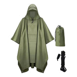 Maxbell 4xHooded Rain Poncho Portable Rain Cape Water Resistant Rainwear for Men Women Green