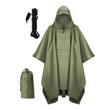 Maxbell 3xHooded Rain Poncho Portable Rain Cape Water Resistant Rainwear for Men Women Green