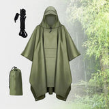 Maxbell 4xHooded Rain Poncho Portable Rain Cape Water Resistant Rainwear for Men Women Green