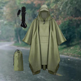 Maxbell 4xHooded Rain Poncho Portable Rain Cape Water Resistant Rainwear for Men Women Green
