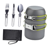 Maxbell Camping Cookware Mess Kit with Cutlery Lightweight for Hiking Folding Handle Green Handle