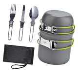 Maxbell Camping Cookware Mess Kit with Cutlery Lightweight for Hiking Folding Handle Green Handle