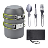 Maxbell Camping Cookware Mess Kit with Cutlery Lightweight for Hiking Folding Handle Green Handle