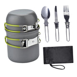 Maxbell Camping Cookware Mess Kit with Cutlery Lightweight for Hiking Folding Handle Green Handle