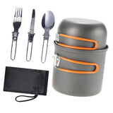 Maxbell Camping Cookware Mess Kit with Cutlery Lightweight for Hiking Folding Handle Orange Handle