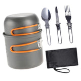 Maxbell Camping Cookware Mess Kit with Cutlery Lightweight for Hiking Folding Handle Orange Handle