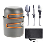 Maxbell Camping Cookware Mess Kit with Cutlery Lightweight for Hiking Folding Handle Orange Handle