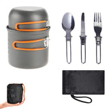 Maxbell Camping Cookware Mess Kit with Cutlery Lightweight for Hiking Folding Handle Orange Handle