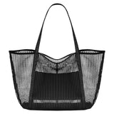 Maxbell Maxbell Mesh Beach Tote Bag Large Capacity Storage Bag for Shopping Vacation Camping Black