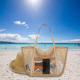 Maxbell Maxbell Mesh Beach Tote Bag Large Capacity Storage Bag for Shopping Vacation Camping Khaki