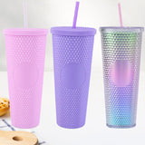 Maxbell Water Bottle with Straw 710ml Leakproof Double Layer Drink Bottle with Lid Light Purple