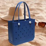 Maxbell Hole Bag with Hole Storage Bag Washable Beach Pack for Pool Shopping Outdoor Navy blue